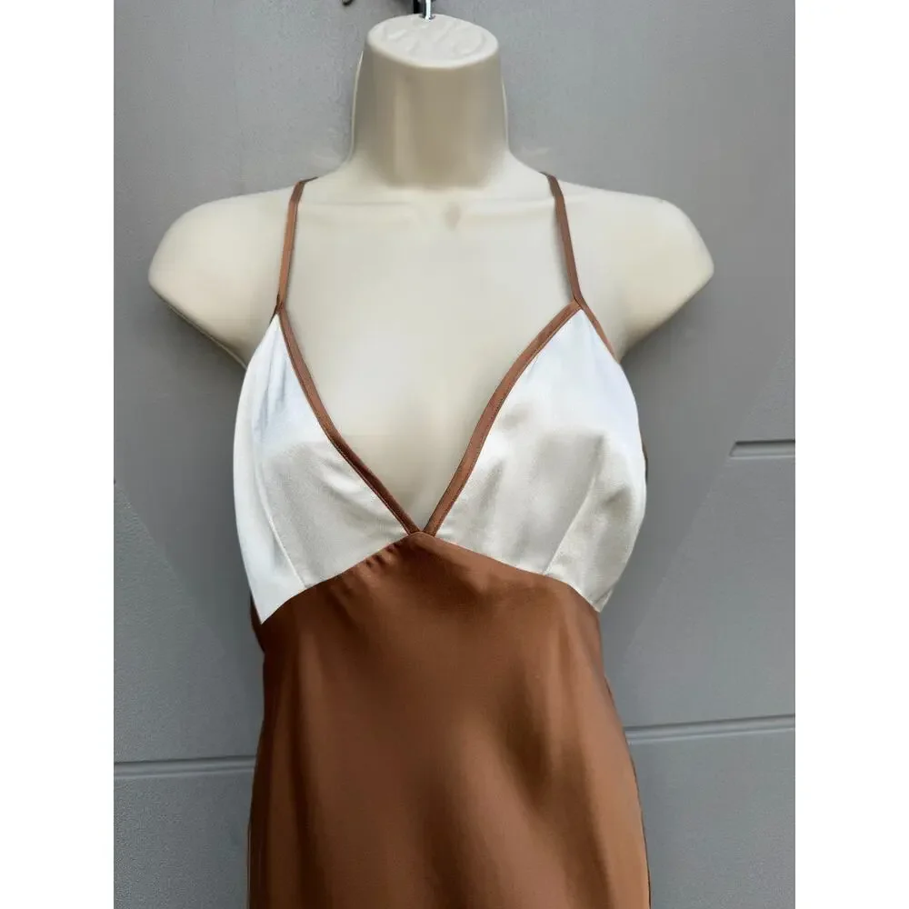 Abercrombie & Fitch Julia Two-Tone Satin Slip Maxi Dress Sz S Y2K Coquette Glam